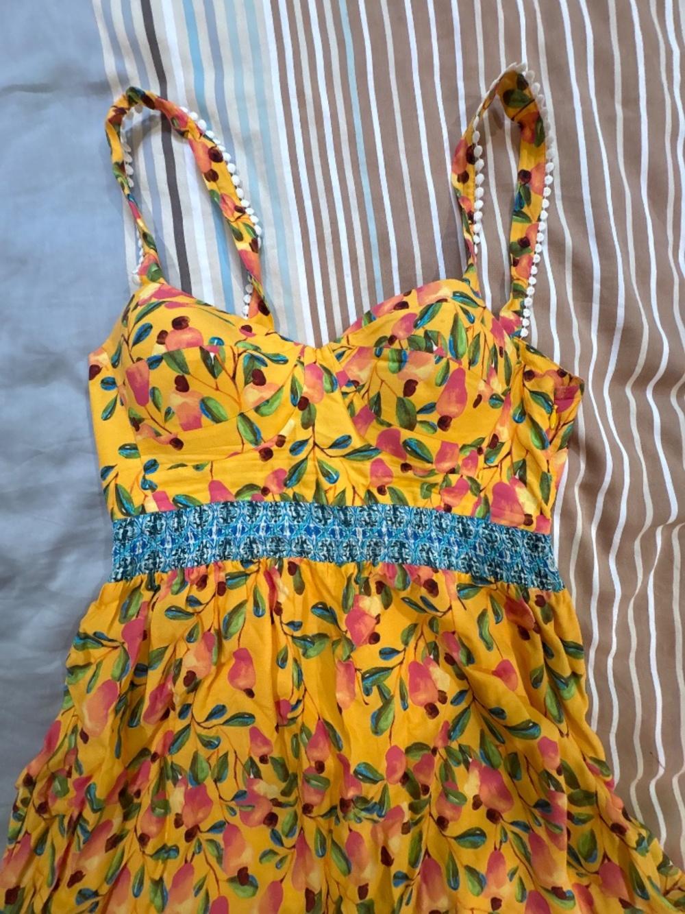 Farm Rio for Anthropologie Yellow Floral Maxi Dress | Boho Statement Dress US 4 - Picture 3 of 9